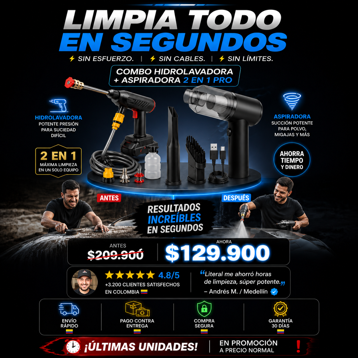 COMBO Hidrolavadora + Aspiradora: Limpieza profunda
